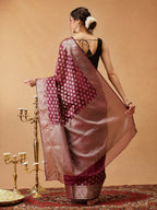 Hiral Fashion Purple Banarasi Organza Silk Floral Woven Design Saree
