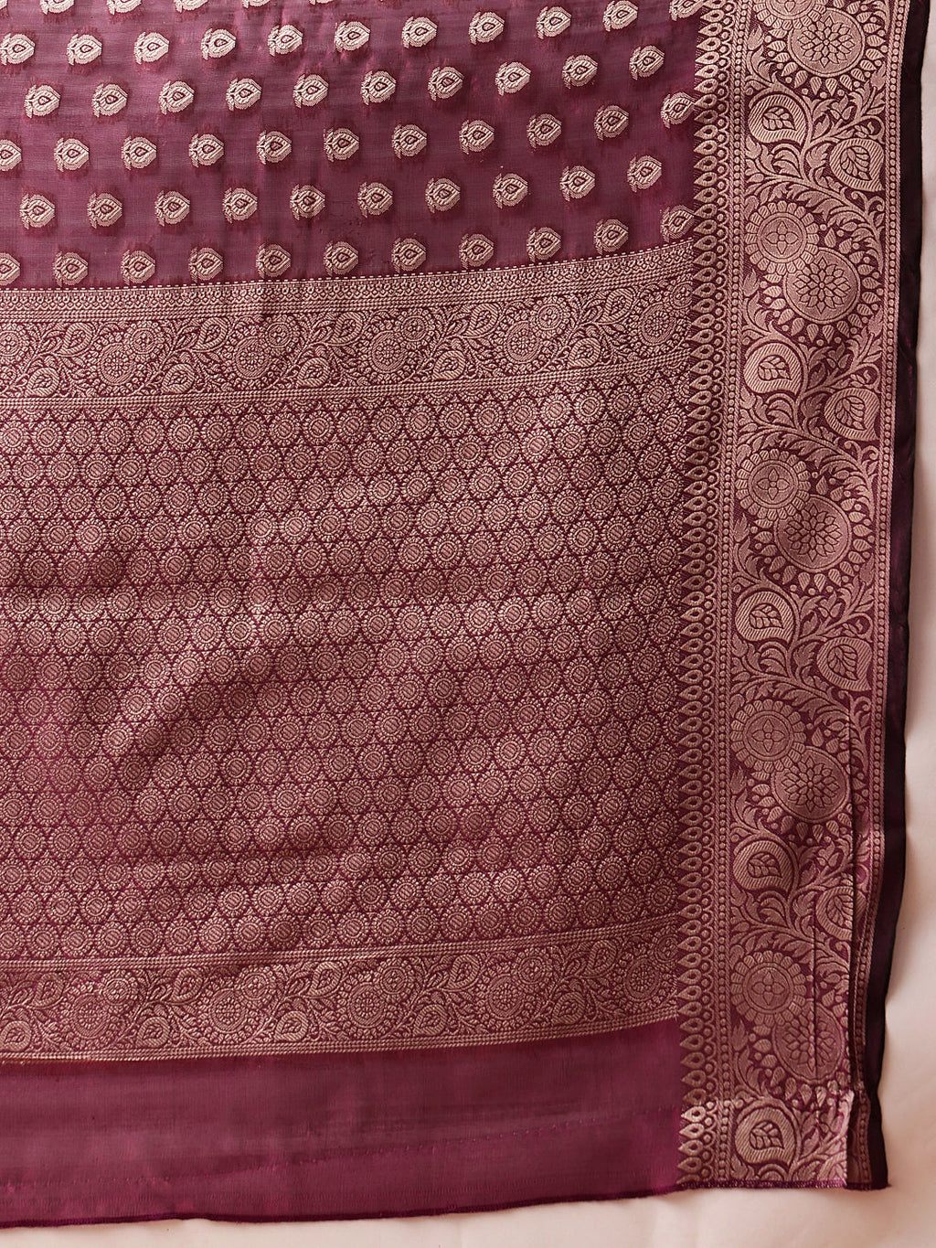 Hiral Fashion Purple Banarasi Organza Silk Floral Woven Design Saree