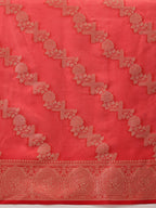 Hiral Fashion Red Banarasi Organza Silk Lahariya Woven Design Saree