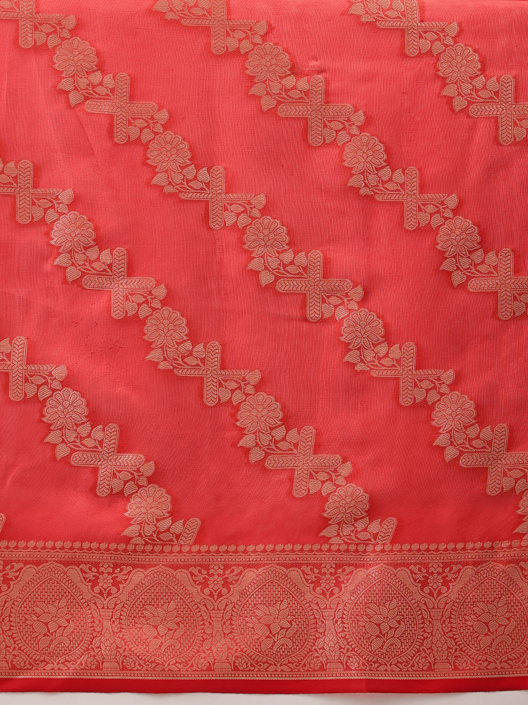 Hiral Fashion Red Banarasi Organza Silk Lahariya Woven Design Saree