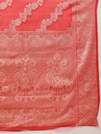 Hiral Fashion Red Banarasi Organza Silk Lahariya Woven Design Saree