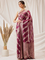 Hiral Fashion Purple Banarasi Organza Silk Lahariya Woven Design Saree