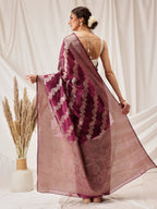 Hiral Fashion Purple Banarasi Organza Silk Lahariya Woven Design Saree