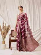 Hiral Fashion Purple Banarasi Organza Silk Lahariya Woven Design Saree