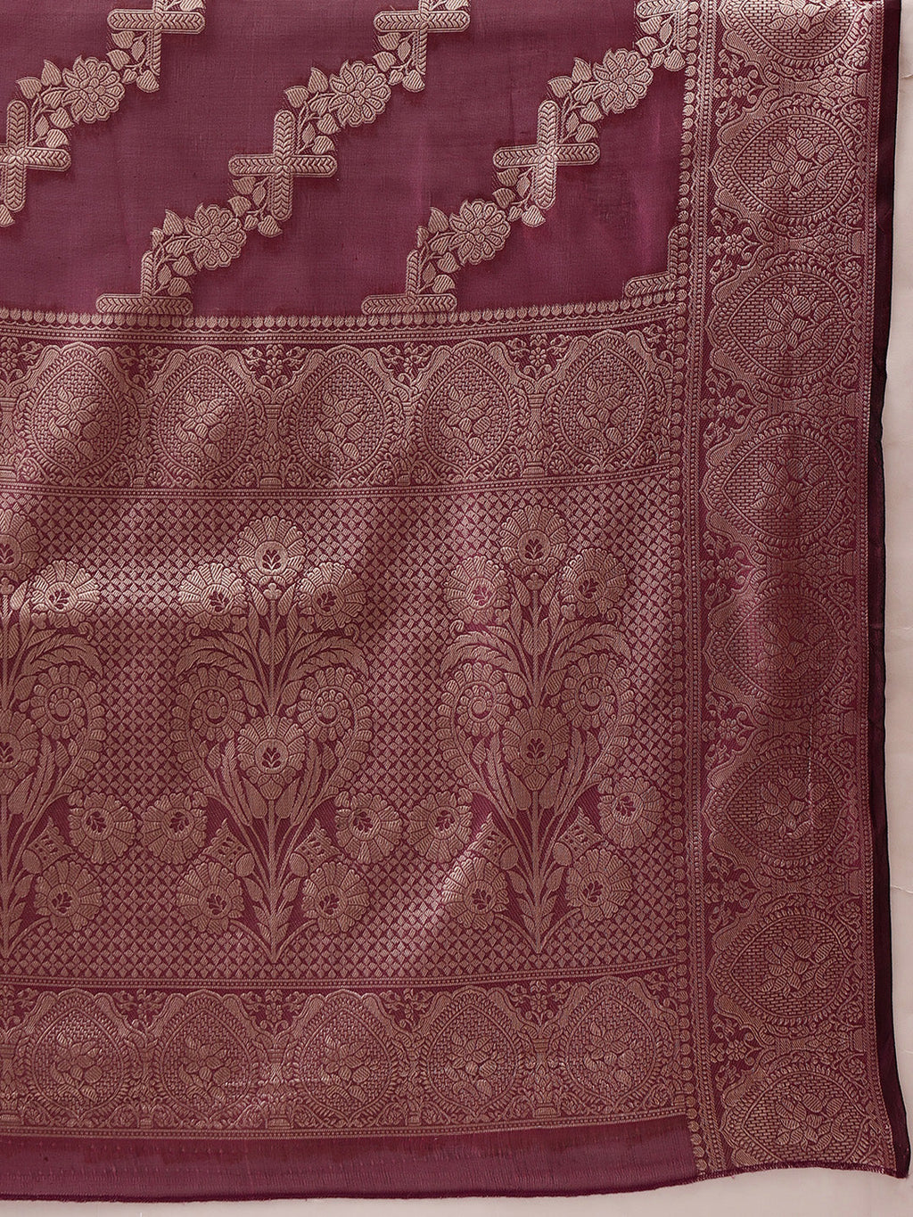 Hiral Fashion Purple Banarasi Organza Silk Lahariya Woven Design Saree