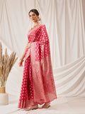 Hiral Fashion Pink Banarasi Organza Silk Floral Woven Design Saree