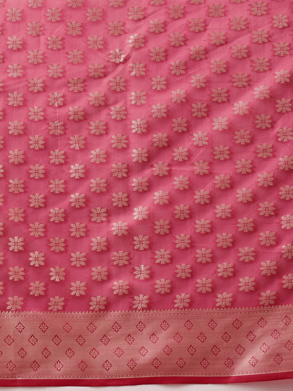 Hiral Fashion Pink Banarasi Organza Silk Floral Woven Design Saree