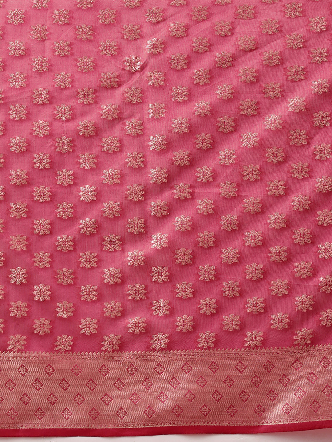Hiral Fashion Pink Banarasi Organza Silk Floral Woven Design Saree