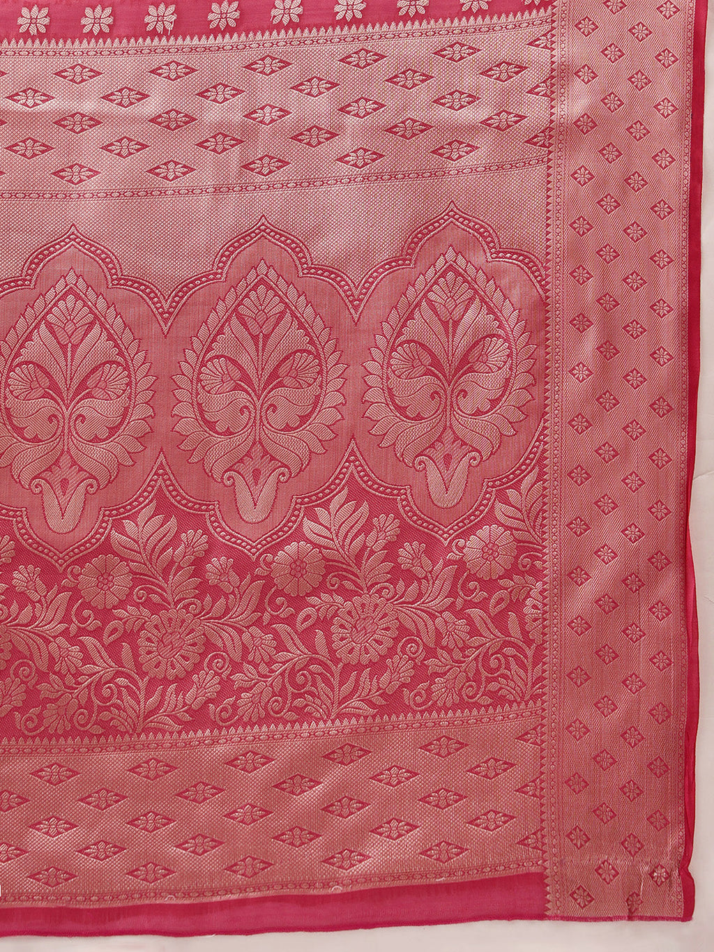 Hiral Fashion Pink Banarasi Organza Silk Floral Woven Design Saree