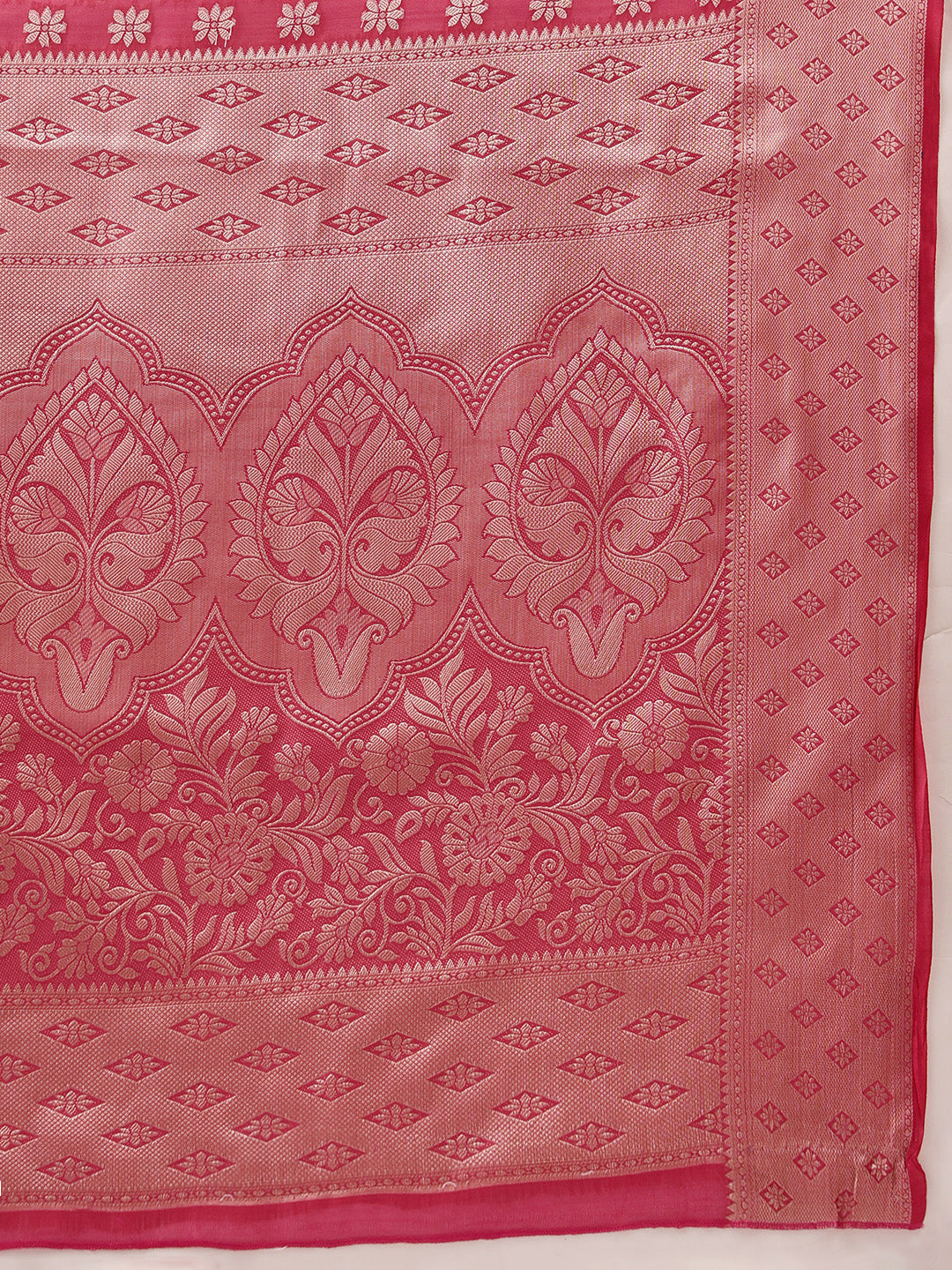 Hiral Fashion Pink Banarasi Organza Silk Floral Woven Design Saree