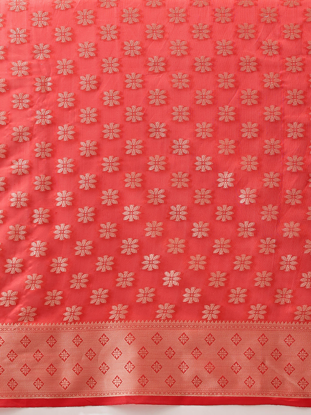 Hiral Fashion Red Banarasi Organza Silk Floral Woven Design Saree
