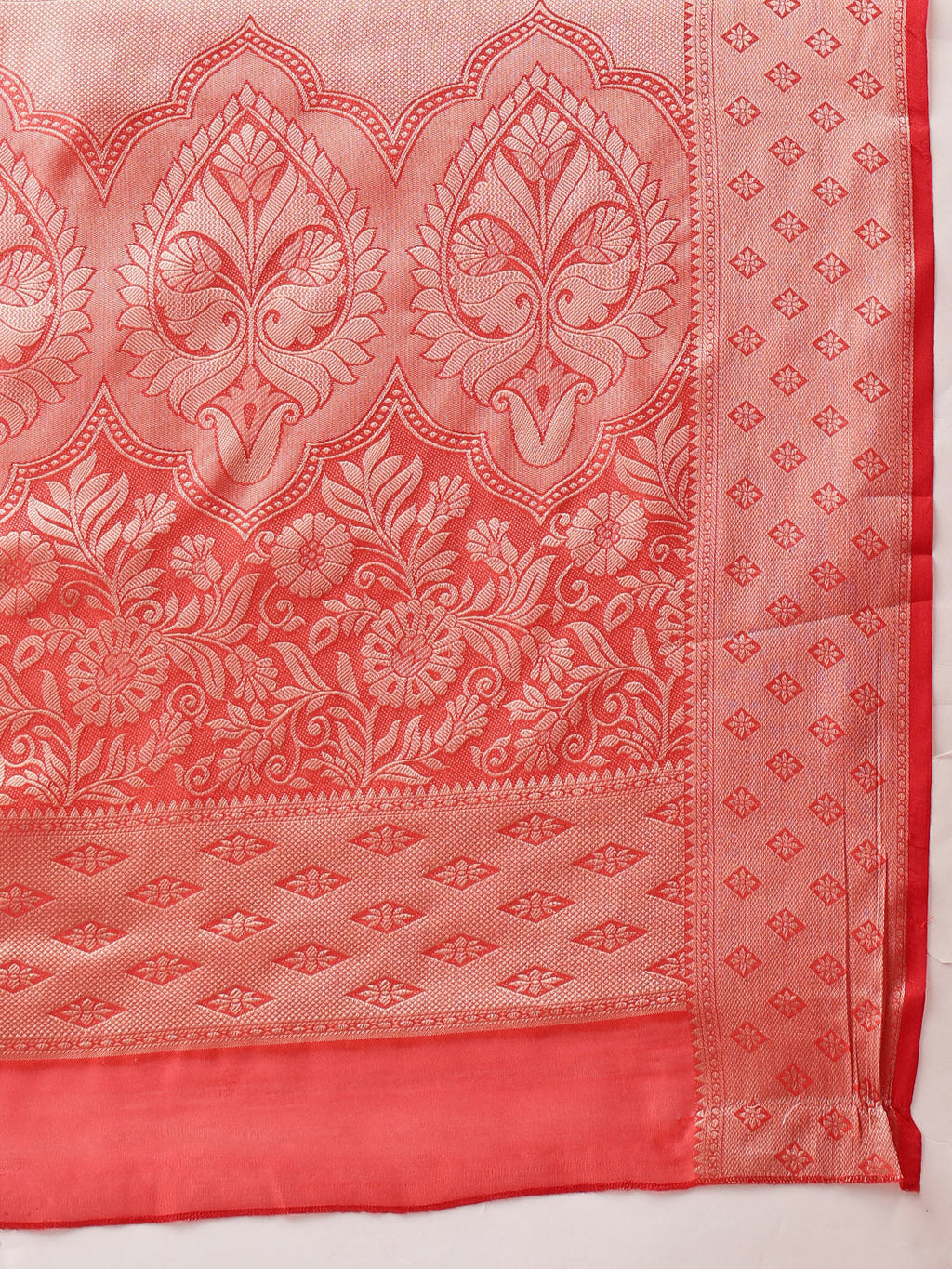 Hiral Fashion Red Banarasi Organza Silk Floral Woven Design Saree
