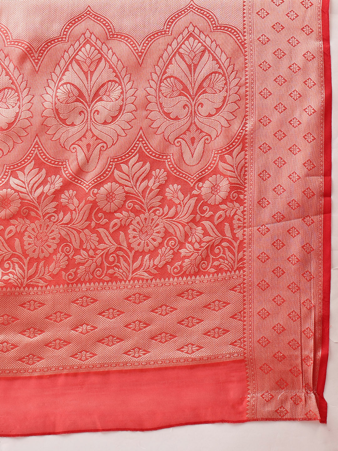 Hiral Fashion Red Banarasi Organza Silk Floral Woven Design Saree