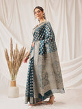 Hiral Fashion Teal Banarasi Organza Silk Floral Woven Design Saree