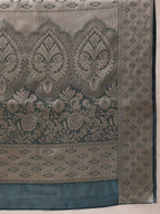 Hiral Fashion Teal Banarasi Organza Silk Floral Woven Design Saree