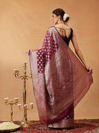 Hiral Fashion Purple Banarasi Organza Silk Floral Woven Design Saree