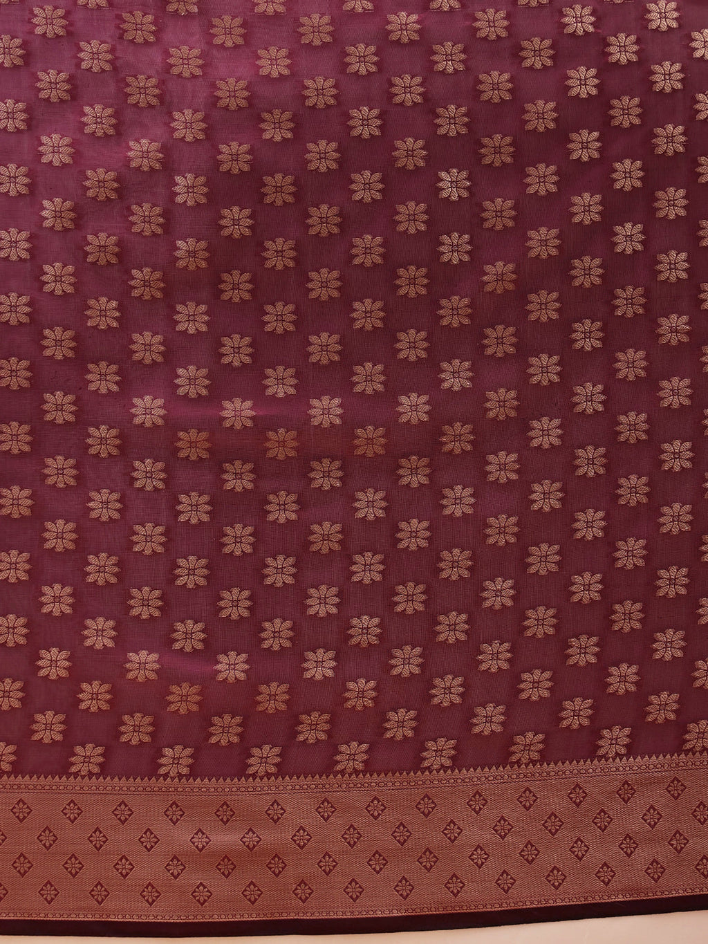 Hiral Fashion Purple Banarasi Organza Silk Floral Woven Design Saree