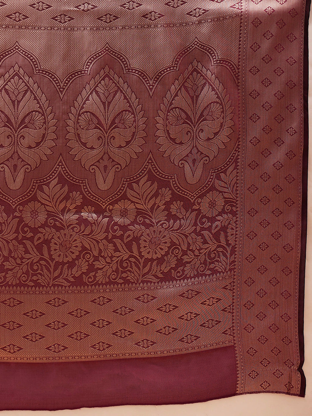 Hiral Fashion Purple Banarasi Organza Silk Floral Woven Design Saree