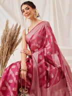 Hiral Fashion Pink Banarasi Organza Silk Lahariya Woven Design Saree