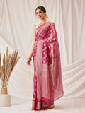 Hiral Fashion Pink Banarasi Organza Silk Lahariya Woven Design Saree