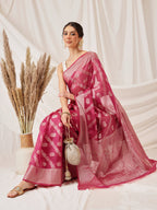 Hiral Fashion Pink Banarasi Organza Silk Lahariya Woven Design Saree