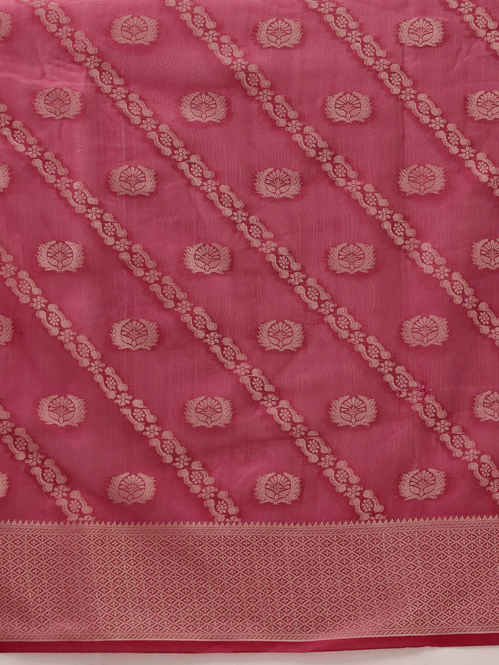 Hiral Fashion Pink Banarasi Organza Silk Lahariya Woven Design Saree