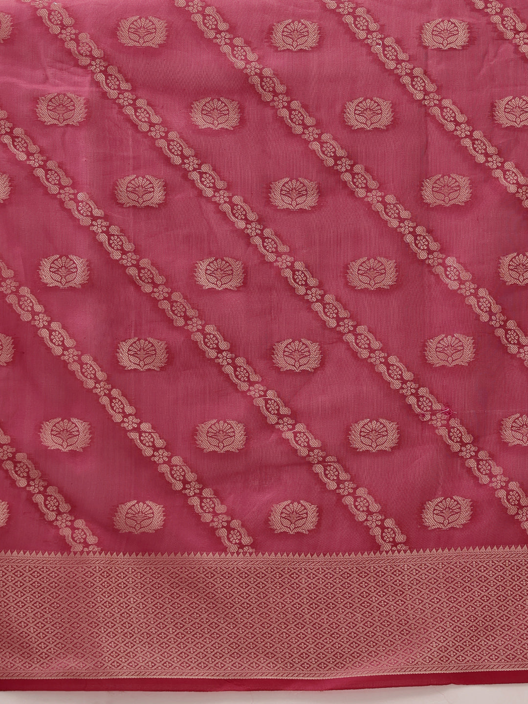Hiral Fashion Pink Banarasi Organza Silk Lahariya Woven Design Saree