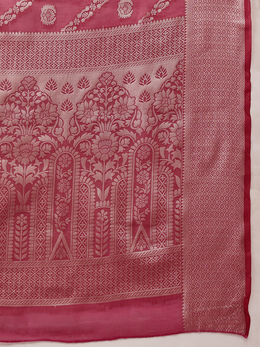 Hiral Fashion Pink Banarasi Organza Silk Lahariya Woven Design Saree