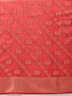 Hiral Fashion Red Banarasi Organza Silk Lahariya Woven Design Saree