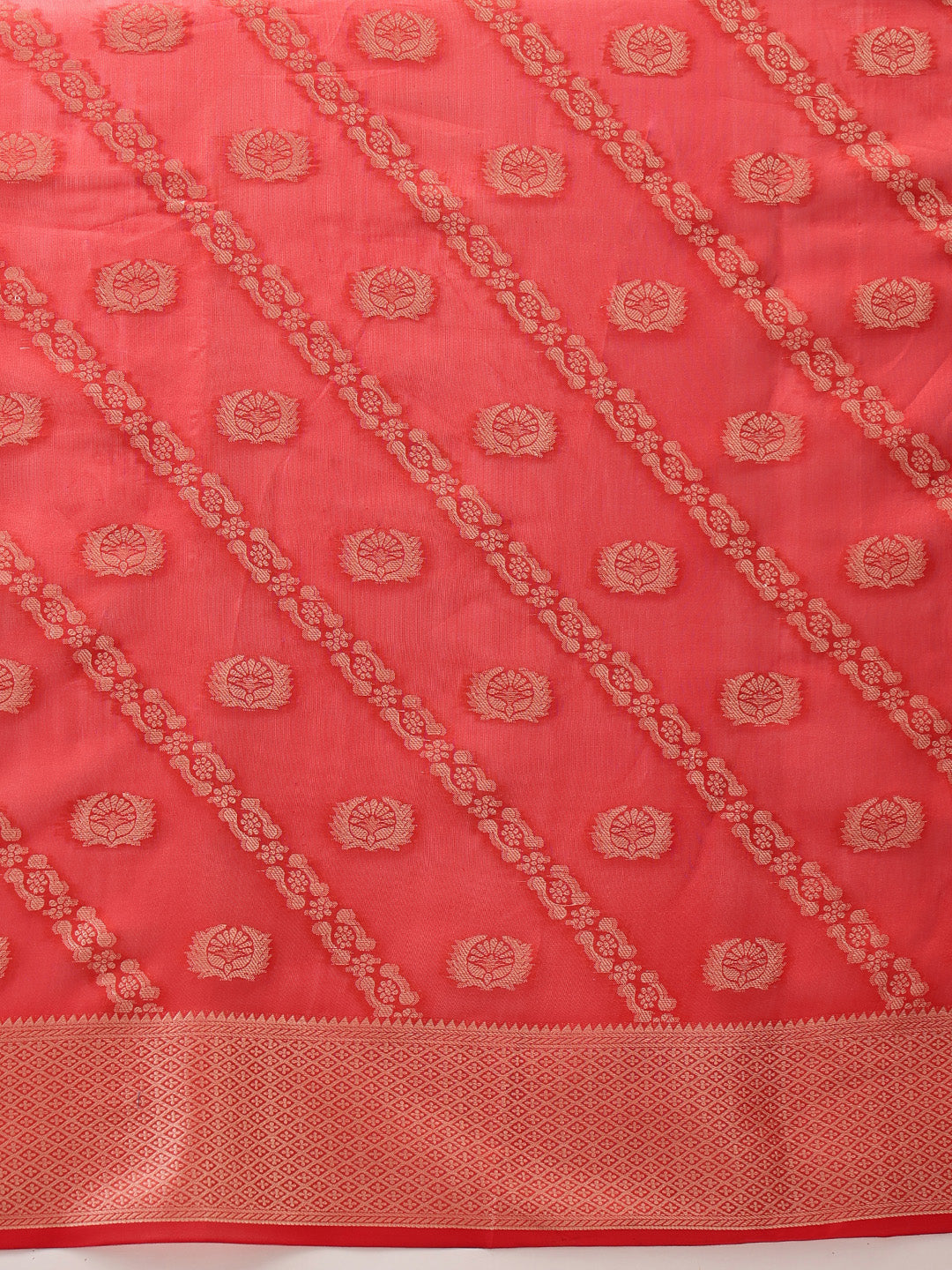 Hiral Fashion Red Banarasi Organza Silk Lahariya Woven Design Saree