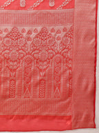 Hiral Fashion Red Banarasi Organza Silk Lahariya Woven Design Saree
