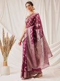 Hiral Fashion Purple Banarasi Organza Silk Lahariya Woven Design Saree