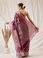 Hiral Fashion Purple Banarasi Organza Silk Lahariya Woven Design Saree