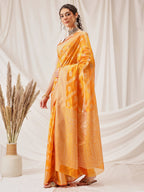 Hiral Fashion Yellow Banarasi Organza Silk Lahariya Woven Design Saree