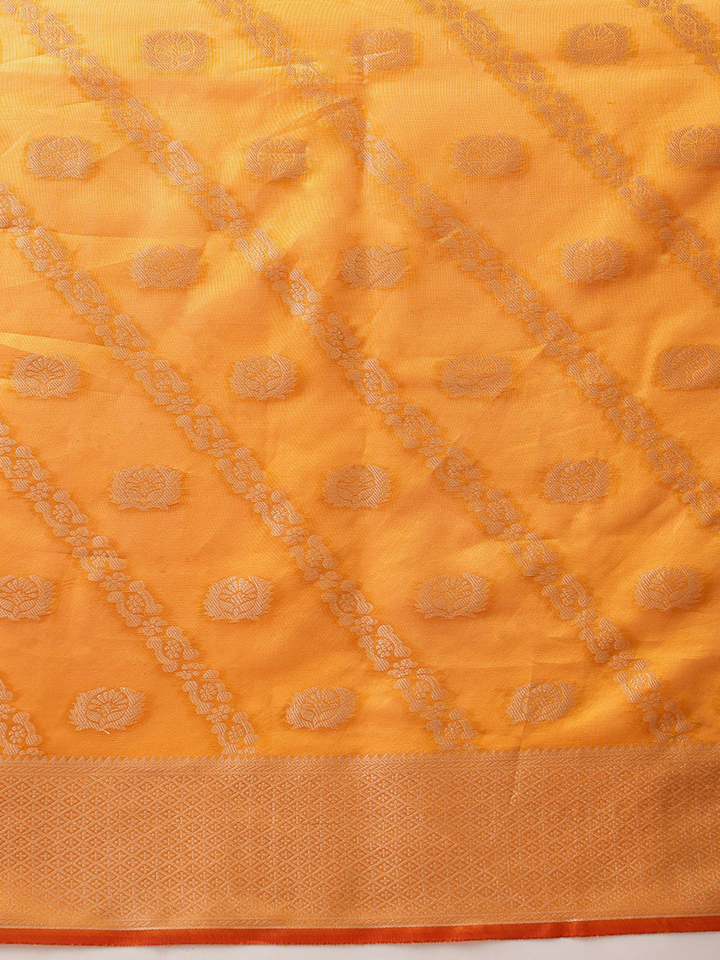 Hiral Fashion Yellow Banarasi Organza Silk Lahariya Woven Design Saree