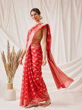 Hiral Fashion Red Banarasi Organza Silk Abstract Woven Design Saree