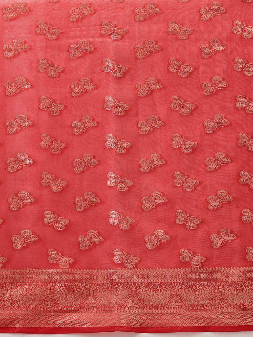 Hiral Fashion Red Banarasi Organza Silk Abstract Woven Design Saree