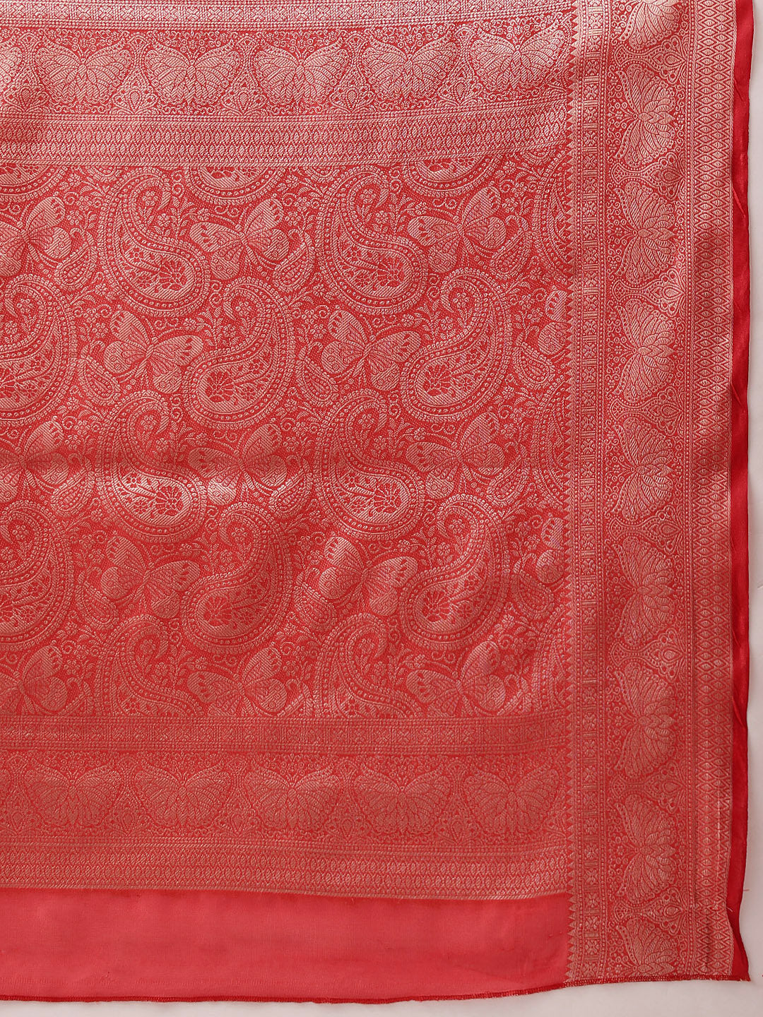 Hiral Fashion Red Banarasi Organza Silk Abstract Woven Design Saree