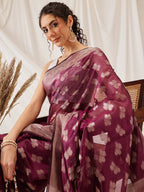 Hiral Fashion Purple Banarasi Organza Silk Abstract Woven Design Saree