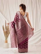 Hiral Fashion Purple Banarasi Organza Silk Abstract Woven Design Saree