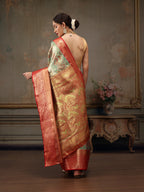 Multicolor Pure Silk Woven Zari Design Geomatric Saree with Unstitched Blouse - Hiral Fashion