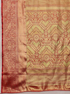 Multicolor Pure Silk Woven Zari Design Geomatric Saree with Unstitched Blouse - Hiral Fashion