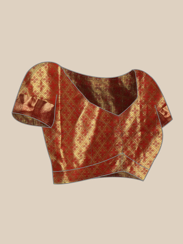 Multicolor Pure Silk Woven Zari Design Geomatric Saree with Unstitched Blouse - Hiral Fashion