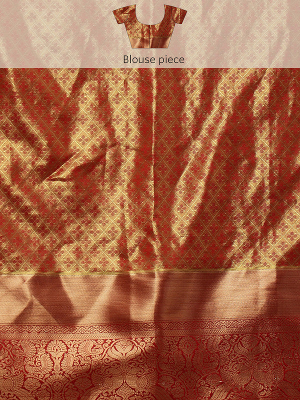 Multicolor Pure Silk Woven Zari Design Geomatric Saree with Unstitched Blouse - Hiral Fashion