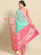 Turquoise Art Silk Woven Zari Design Ethnic Motifs Saree with Unstitched Blouse - Hiral Fashion