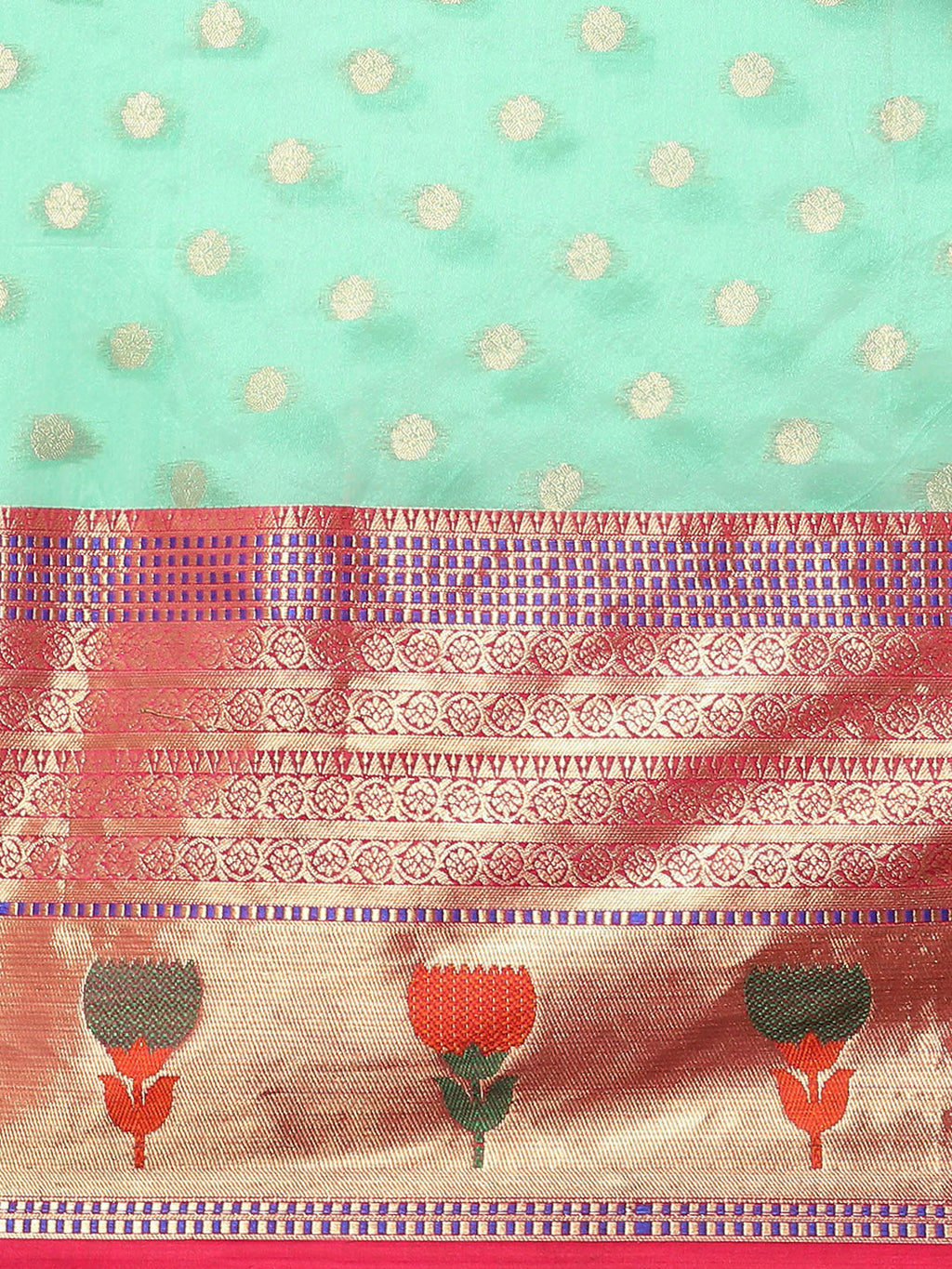 Turquoise Art Silk Woven Zari Design Ethnic Motifs Saree with Unstitched Blouse - Hiral Fashion