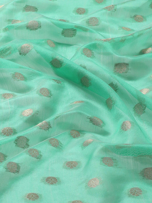 Turquoise Art Silk Woven Zari Design Ethnic Motifs Saree with Unstitched Blouse - Hiral Fashion