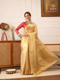 Hiral Fashion Beige Kanjivaram Tissue Silk Floral Zari Woven Saree