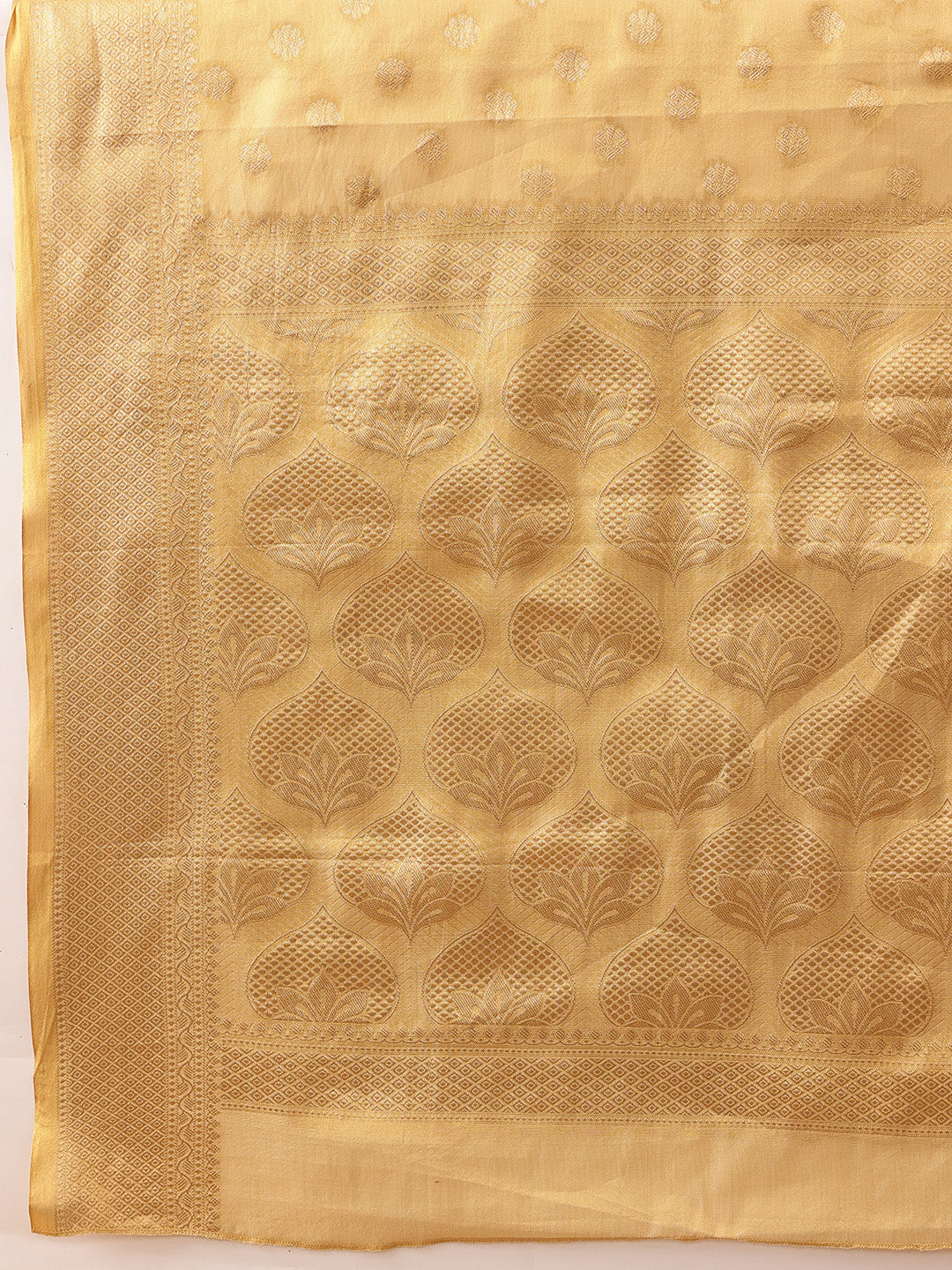 Hiral Fashion Beige Kanjivaram Tissue Silk Floral Zari Woven Saree