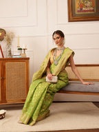 Hiral Fashion Green Kanjivaram Tissue Silk Floral Zari Woven Saree